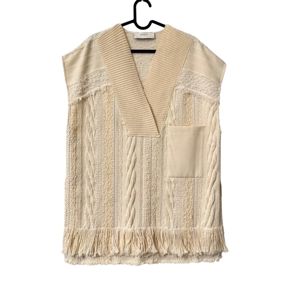 Beatrice B Cable Knit Sleeveless Pocket Tunic Sweater Vest Womens Size Small